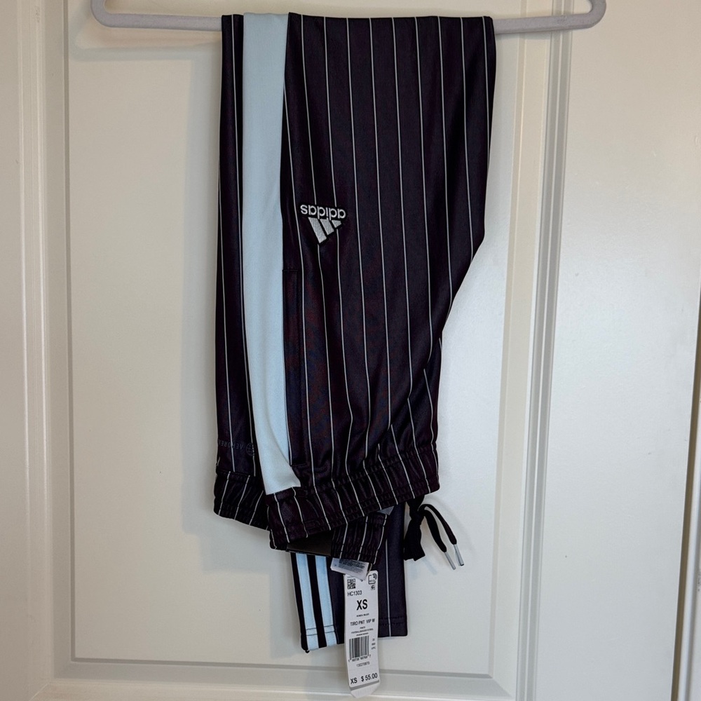 Adidas Black and Light Blue Striped Joggers